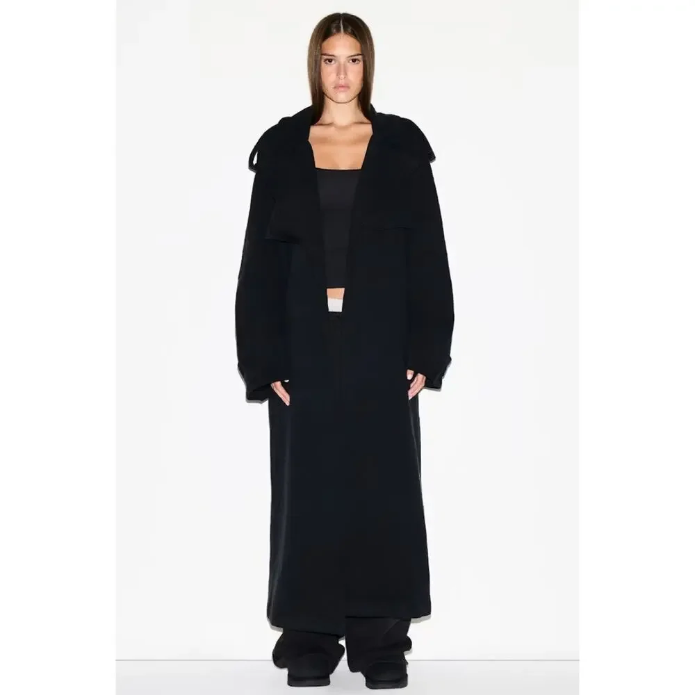 (S) NWT $248 SKIMS Boyfriend Fleece Oversized Trench Coat in Onyx Size Small - Picture 3 of 9